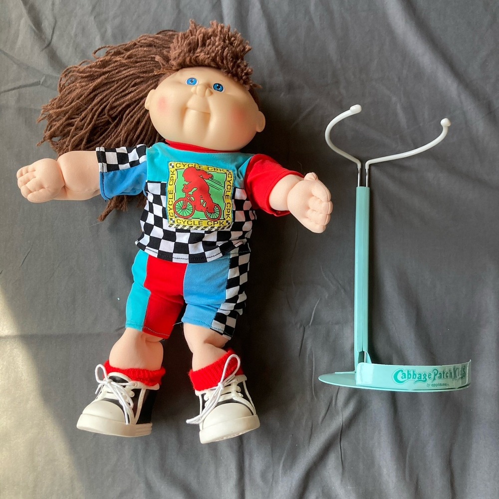 Cabbage Patch Kids Doll Vintage 19 First Edition Brown Hair Blue Eyes Stand